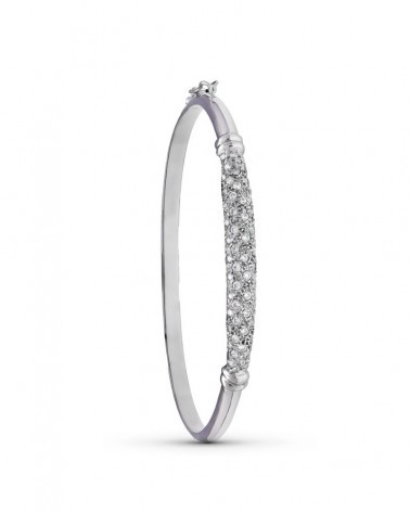 Pulsera oro blanco 18k media caña circonitas