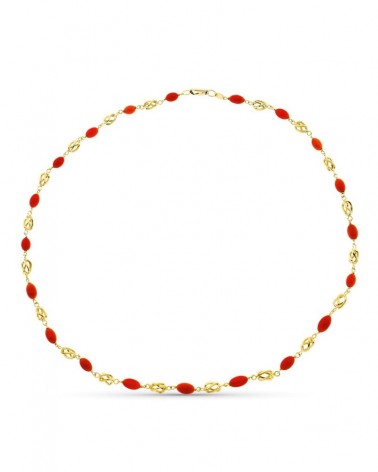 Gargantilla oro 18k amarillo coral rojo 50 cm
