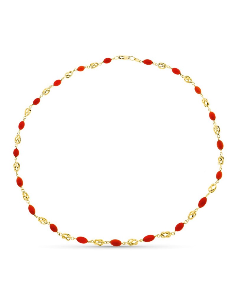 Gargantilla oro 18k amarillo coral rojo 50 cm