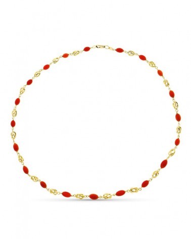 Gargantilla oro 18k amarillo coral rojo 50 cm