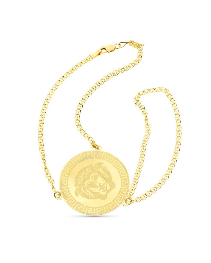 Pulsera oro 18k amarillo moneda greca león