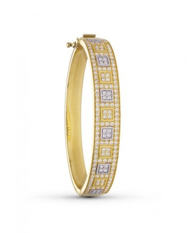 Pulsera oro 18k bicolor rígida circonitas diseño cuadrados