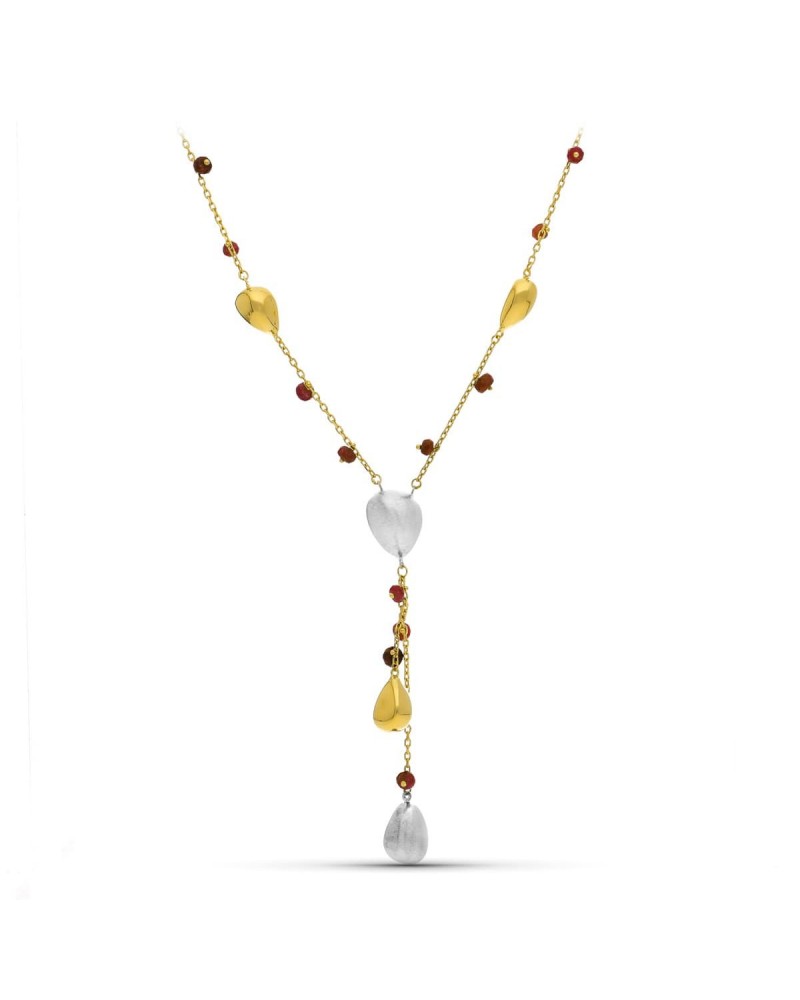 Gargantilla oro 18k bicolor colgante piedras colores