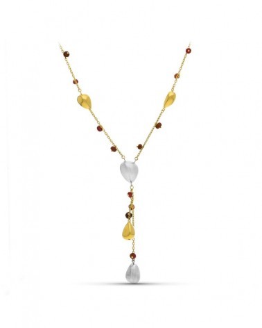 Gargantilla oro 18k bicolor colgante piedras colores