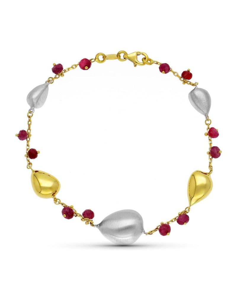 Pulsera oro 18k bicolor piedras rojas 8,1g