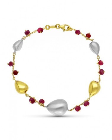 Pulsera oro 18k bicolor piedras rojas 8,1g