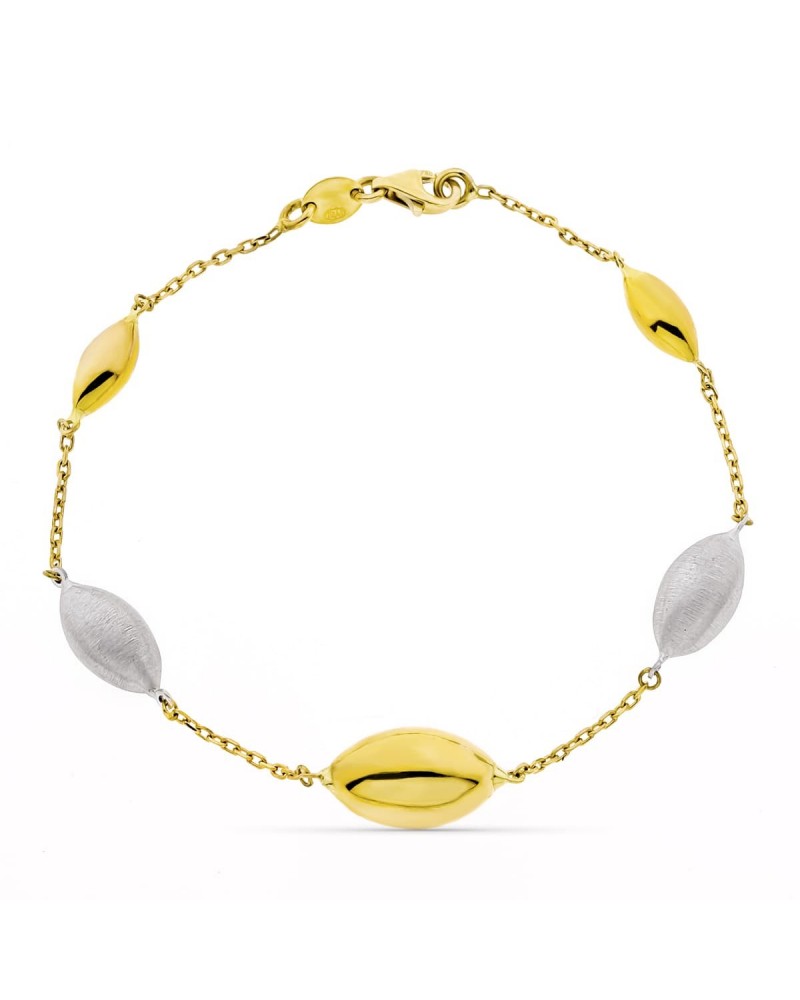 Pulsera oro 18k bicolor motivos ovalados 20 cm