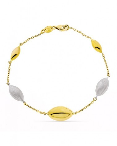 Pulsera oro 18k bicolor motivos ovalados 20 cm