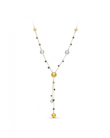 Gargantilla oro 18k bicolor bolas mate y brillo piedras