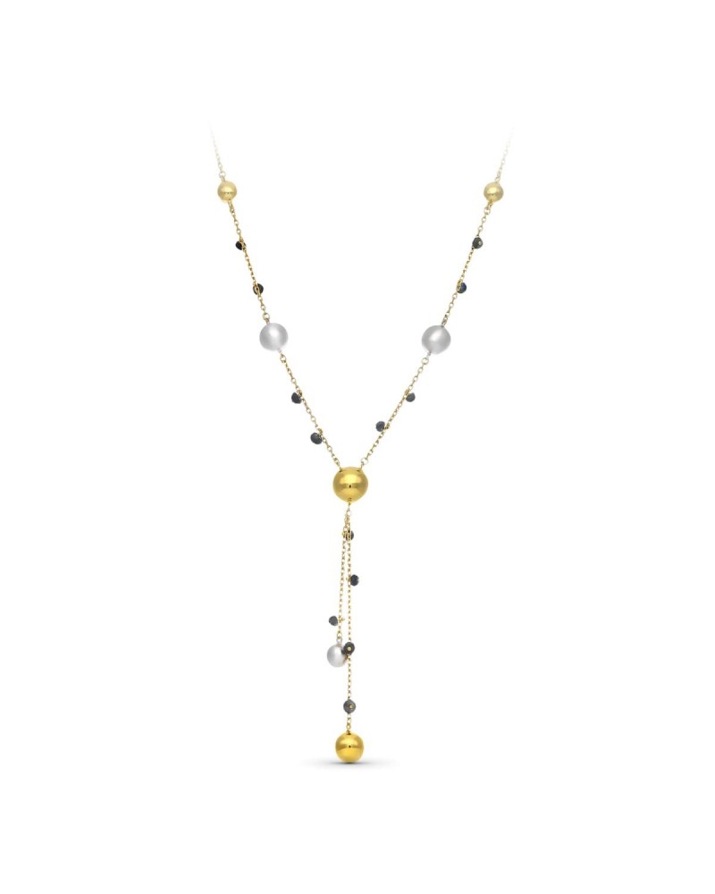 Gargantilla oro 18k bicolor bolas mate y brillo piedras