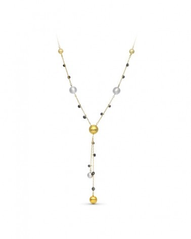 Gargantilla oro 18k bicolor bolas mate y brillo piedras