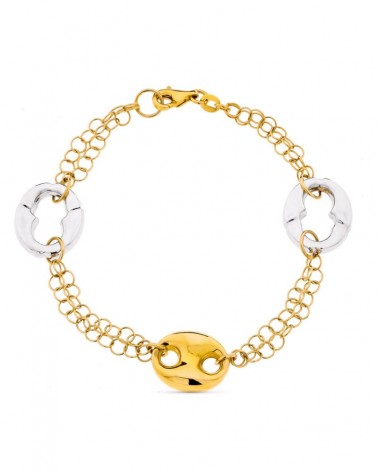 Pulsera oro 18k bicolor nudos entrelazados