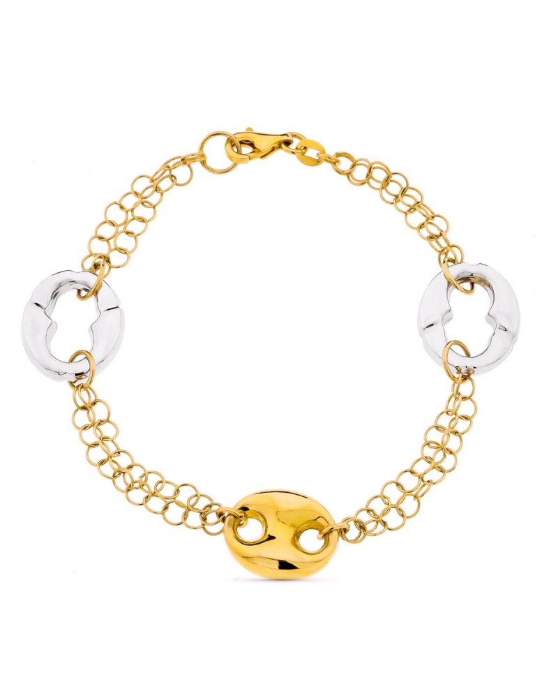 Pulsera oro 18k bicolor nudos entrelazados