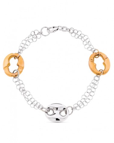 Pulsera oro 18k bicolor rosa y blanco nudos marineros