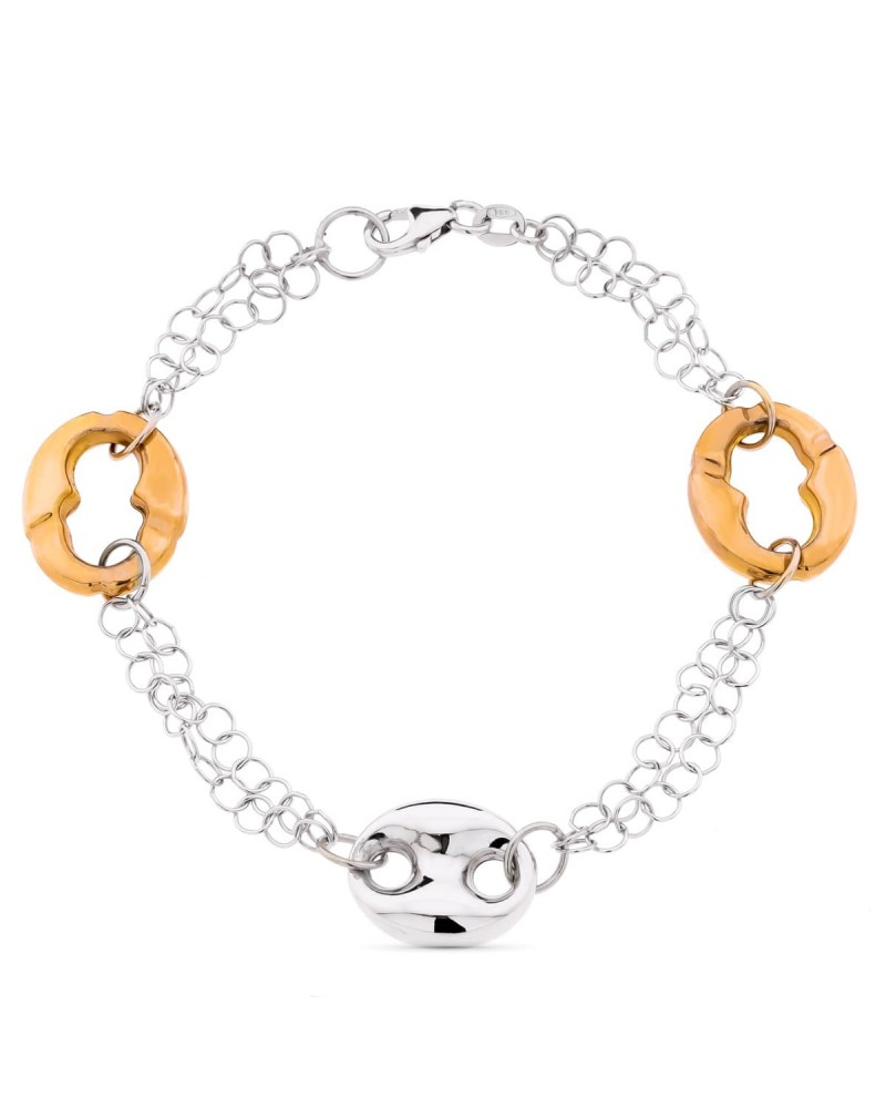 Pulsera oro 18k bicolor rosa y blanco nudos marineros