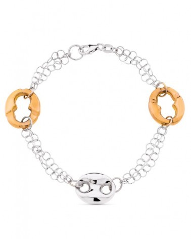 Pulsera oro 18k bicolor rosa y blanco nudos marineros