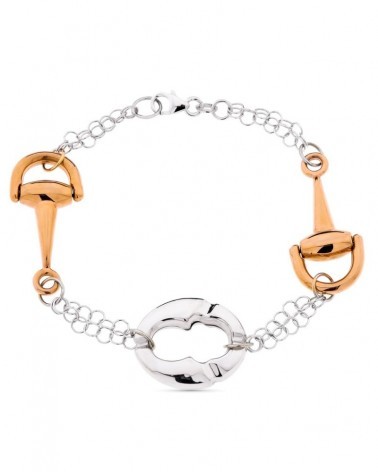 Pulsera oro 18k bicolor estribos rosa blanco 18mm