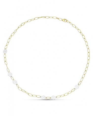 Gargantilla oro 18k bicolor eslabones flores 7,7g