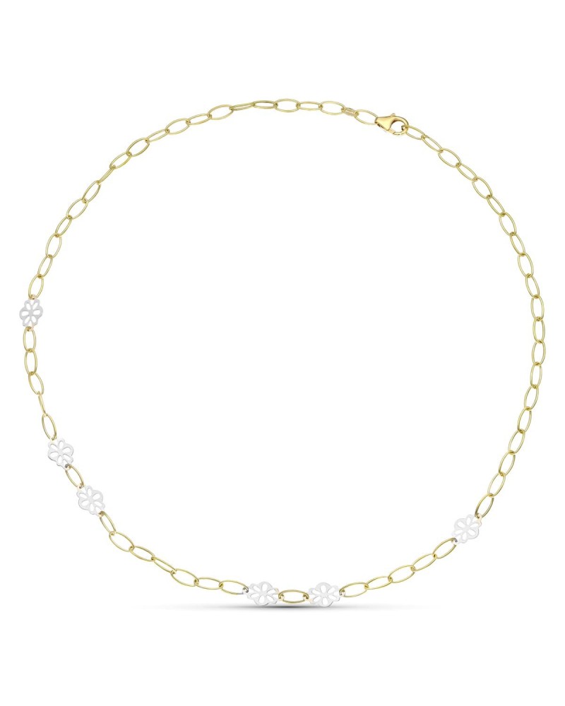 Gargantilla oro 18k bicolor eslabones flores 7,7g