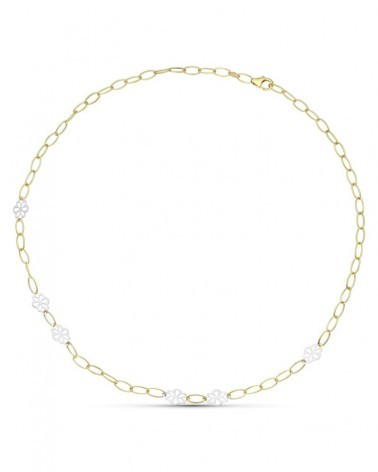Gargantilla oro 18k bicolor eslabones flores 7,7g