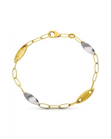 Pulsera oro 18k bicolor eslabones mate y brillo