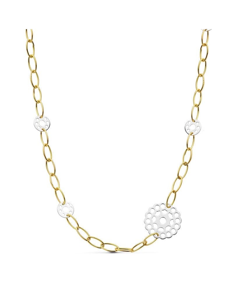 Gargantilla oro 18k bicolor eslabones redondos 42 cm