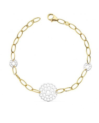 Pulsera oro 18k bicolor motivos calados 19 cm
