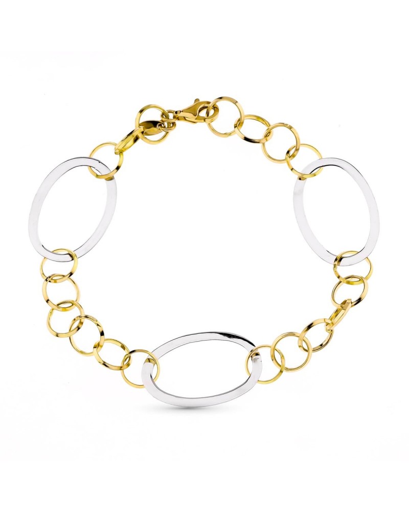 Pulsera oro 18k bicolor eslabones ovalados 18,5cm