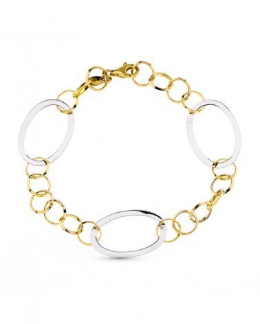 Pulsera oro 18k bicolor eslabones ovalados 18,5cm