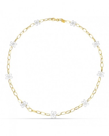 Gargantilla oro 18k bicolor flores cadena eslabón
