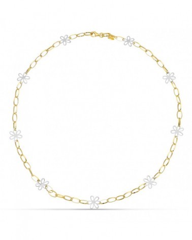 Gargantilla oro 18k bicolor flores cadena eslabón