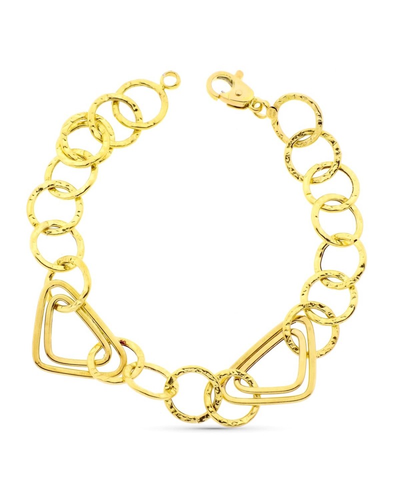 Pulsera oro 18k eslabones triangulares y redondos huecos