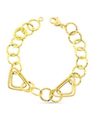 Pulsera oro 18k eslabones triangulares y redondos huecos