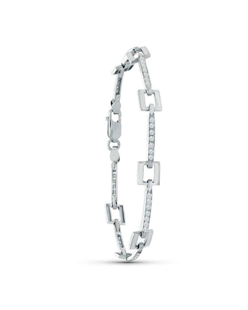 Pulsera oro 18k blanco cuadrados circonitas 8,2g