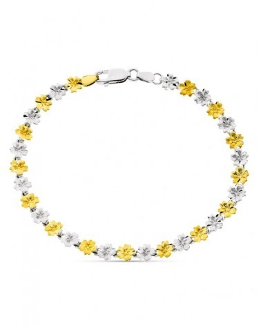 Pulsera oro 18k bicolor flores 19 cm