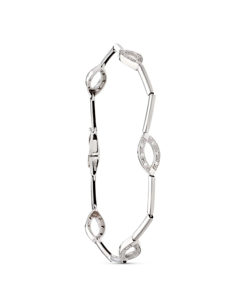 Pulsera oro blanco 18k barras y óvalos circonita 19,5 cm