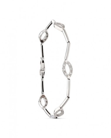 Pulsera oro blanco 18k barras y óvalos circonita 19,5 cm