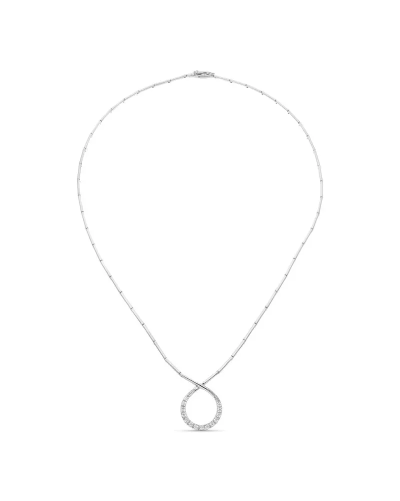 Gargantilla oro blanco 18k colgante círculo circonita