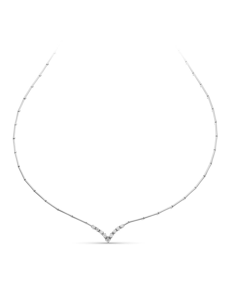 Gargantilla oro blanco 18k circonitas en V