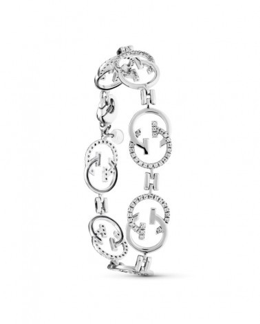 Pulsera oro blanco 18k círculos circonita 19cm