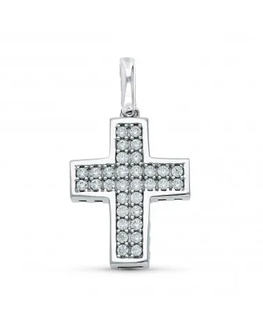 Cruz oro blanco 18k circonitas 22x16 mm