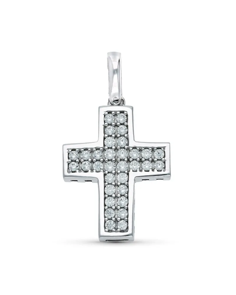 Cruz oro blanco 18k circonitas 22x16 mm