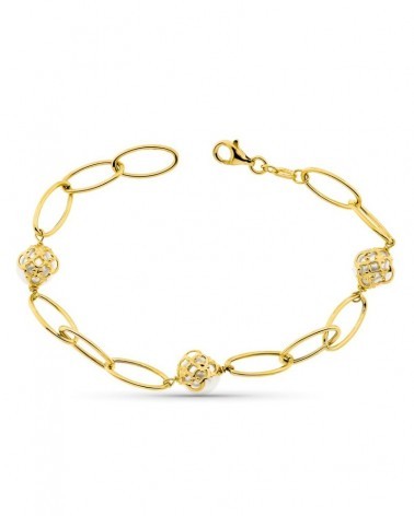 Pulsera oro 18k eslabones ovalados con perlas 8mm