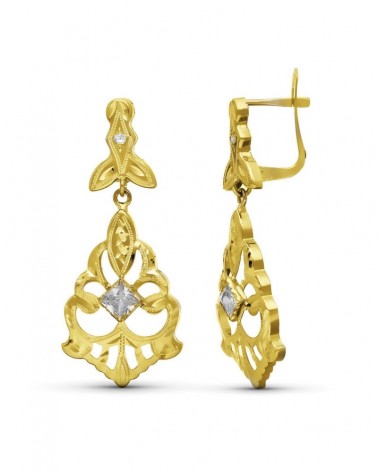 Pendientes oro 18k estilo cubano lapidado 38x16mm