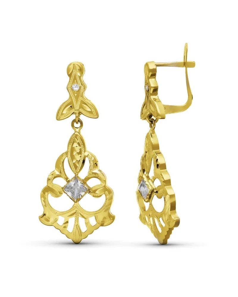Pendientes oro 18k estilo cubano lapidado 38x16mm