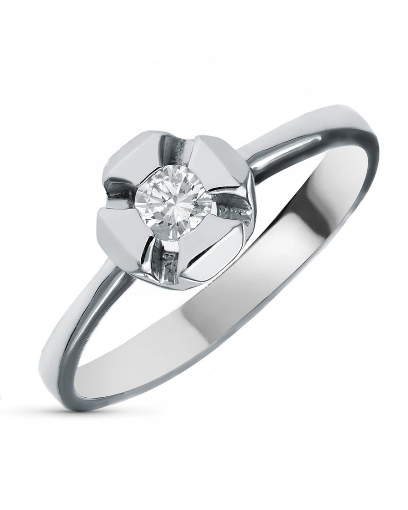Anillo solitario oro blanco 18k diamante brillante 0,20 ct