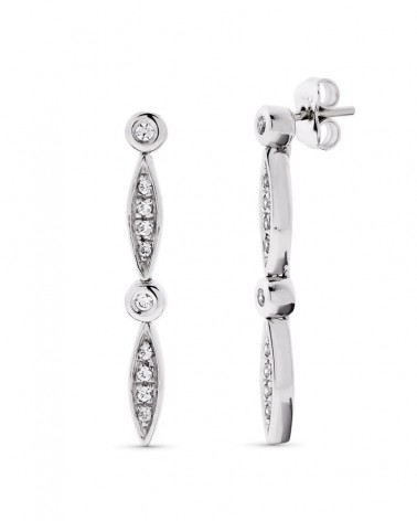 Pendientes oro blanco 18k largos circonita 30mm