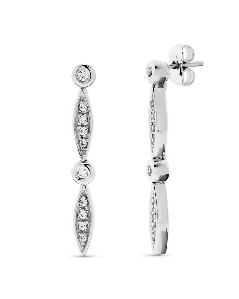 Pendientes oro blanco 18k largos circonita 30mm