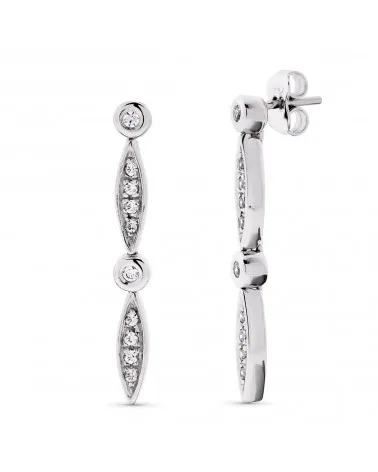 Pendientes oro blanco 18k largos circonita 30mm