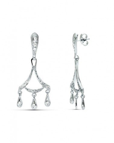Pendientes oro blanco 18k novia colgantes circonita